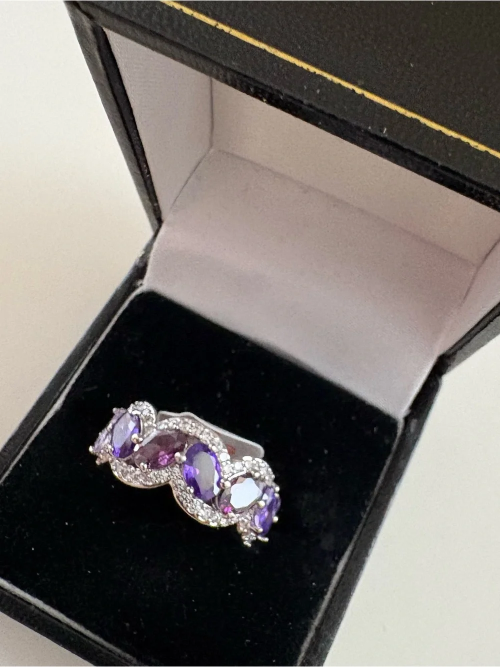 Bomb Party Brilliantly Fleeting Forever Ring RG81375 Amethyst CZ Rhodium Plating